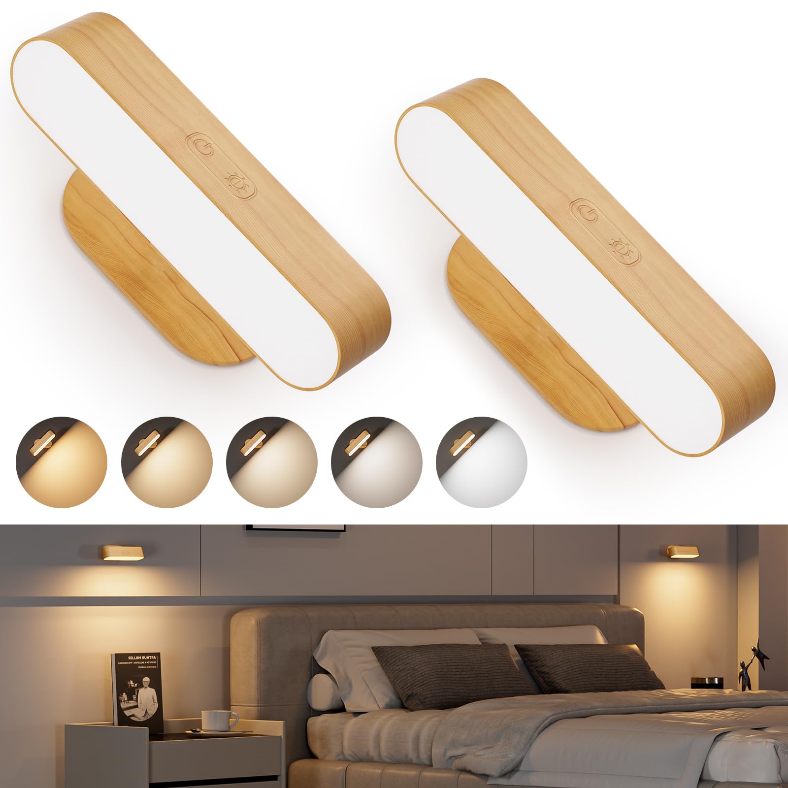 

Hensam LED Bracket Light, No Installation Required, Dimmable and Color-Adjustable, 5000mAh Type-C Rechargeable, Indirect Lighting for Bedrooms,