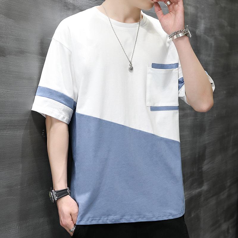 M-5xl Летняя хлопковая футболка с короткими рукавами Мужская свободная футболка с вышивкой M белый