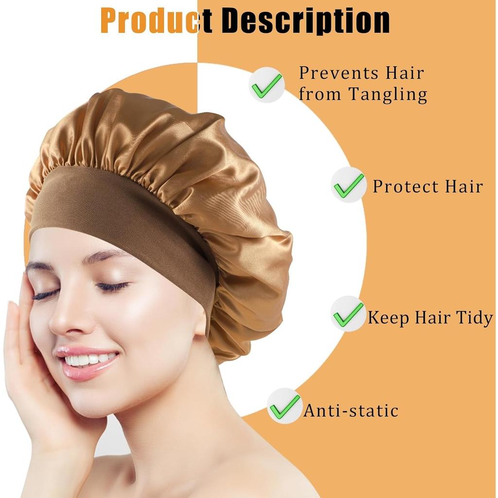 Pack of 4 Satin Hair Caps, Bonnet Sleep Cap, Sleeping Cap, Reusable Satin Bonnet, Elastic Hair Net for Sleeping for Women and Girls