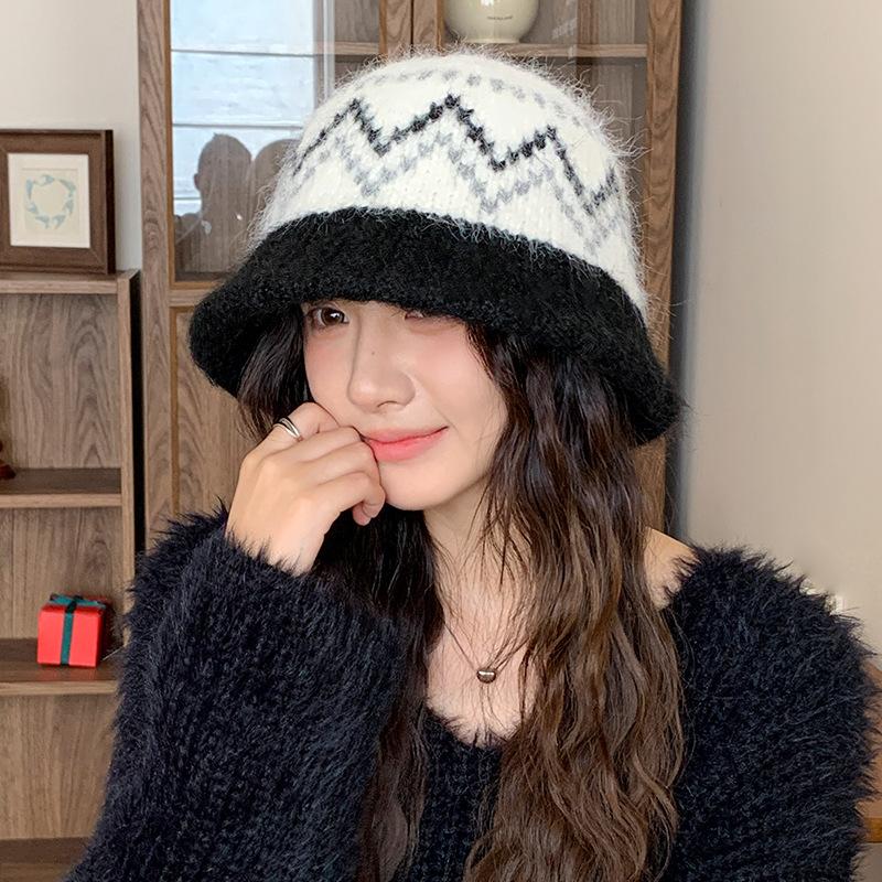 Korean Style Casual Basin Hat Japanese Style Thickened Woolen Hat Autumn and Winter Women's Warm Fashion Hat Versatile Knitted Hat Small Face
