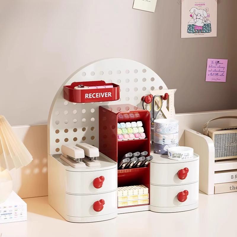 

Desktop Hole Board Storage Box Desk Organizer with Drawers Stationery Storage Rack Pen Holder Office Study Table Storage Shelf