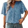 Women Leopard Print V Neck Short Sleeve Mid Length Casual Shirt