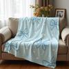 Light Blue Polka Dot Bow Soft Flannel Blanket Breathable Warm Throw for Office Car Sofa Kids Room Birthday Xmas Gift