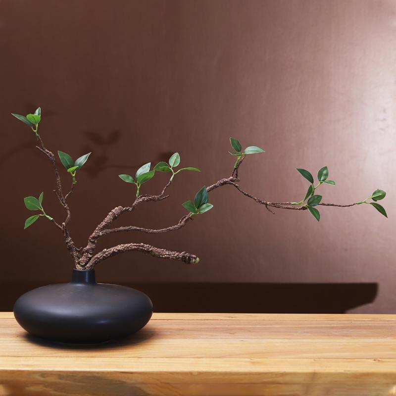 Zen-Inspired Green Plant Vase for Japanese Tea Room or Coffee Table Decoration