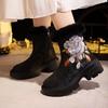 Women's Winter New Block Heel High Top Embroidered Cotton Boot Thick Sole Plush Warm Zippers Round Toe Ethnic Style Hanfu Shoes