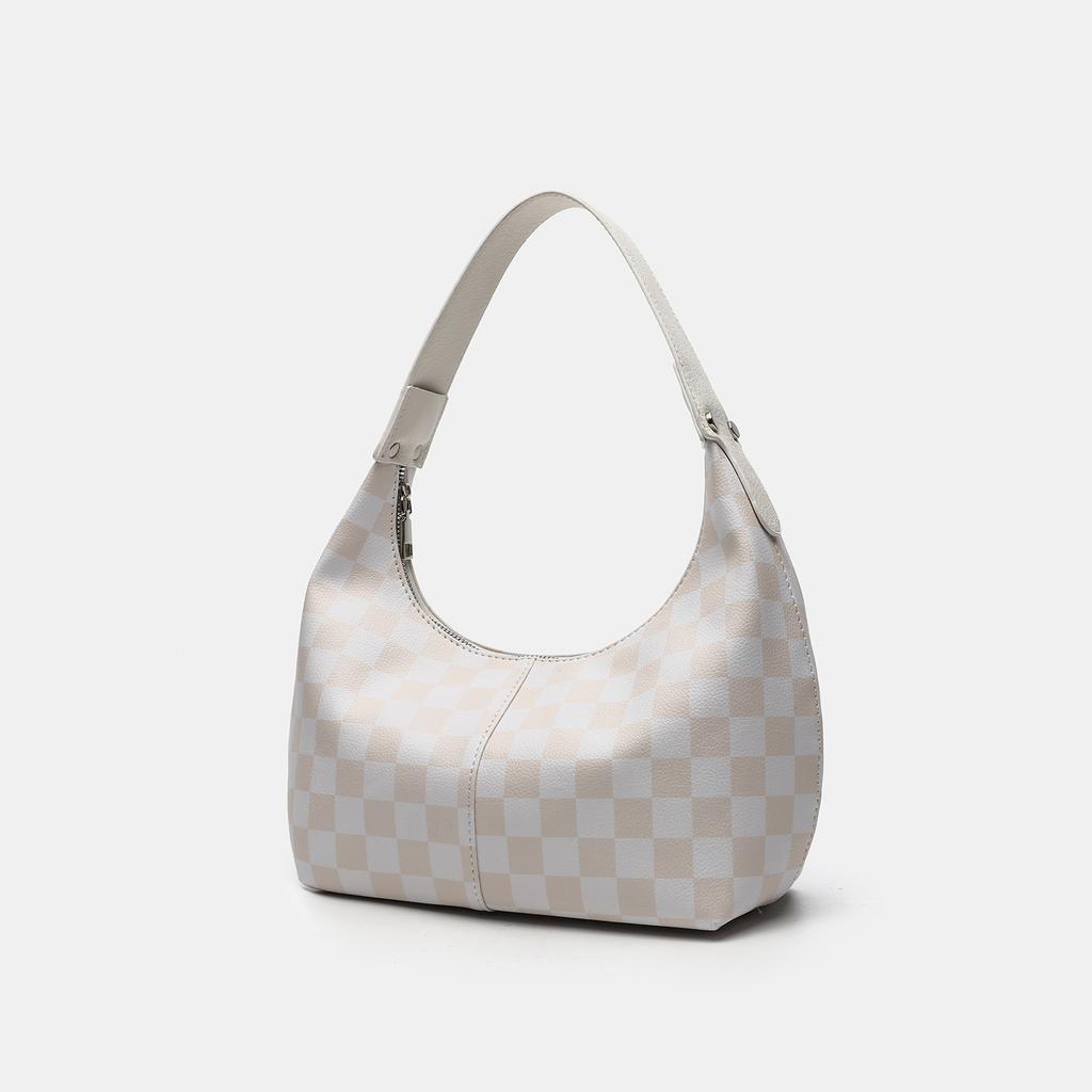 Borsa Sottobraccio a Quadri Bianchi e Neri Borsa a Mano Mini Texture Stile Straniero Borsa a Scacchiera da Donna