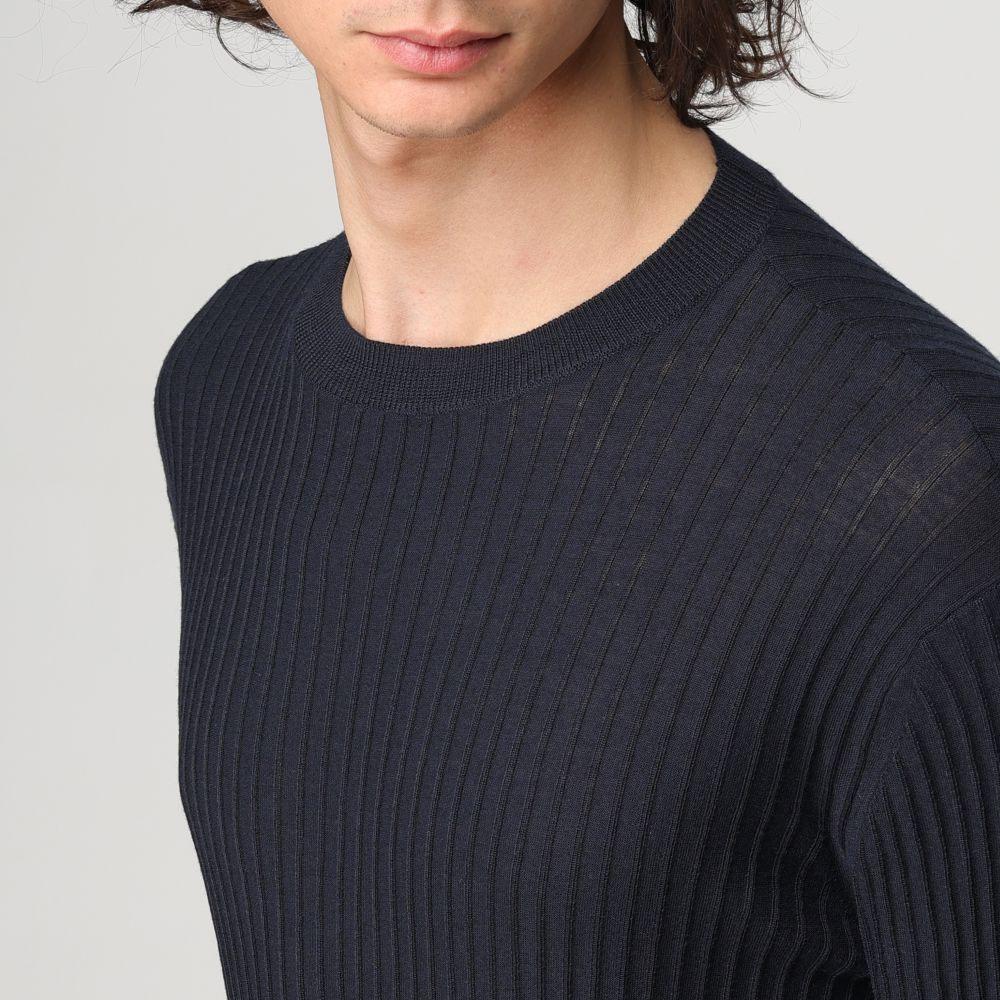 Emporio Armani Solid Color Crew Neck Long Sleeve Sweater Men Sweater Blue EM000130-AF10460-UB118