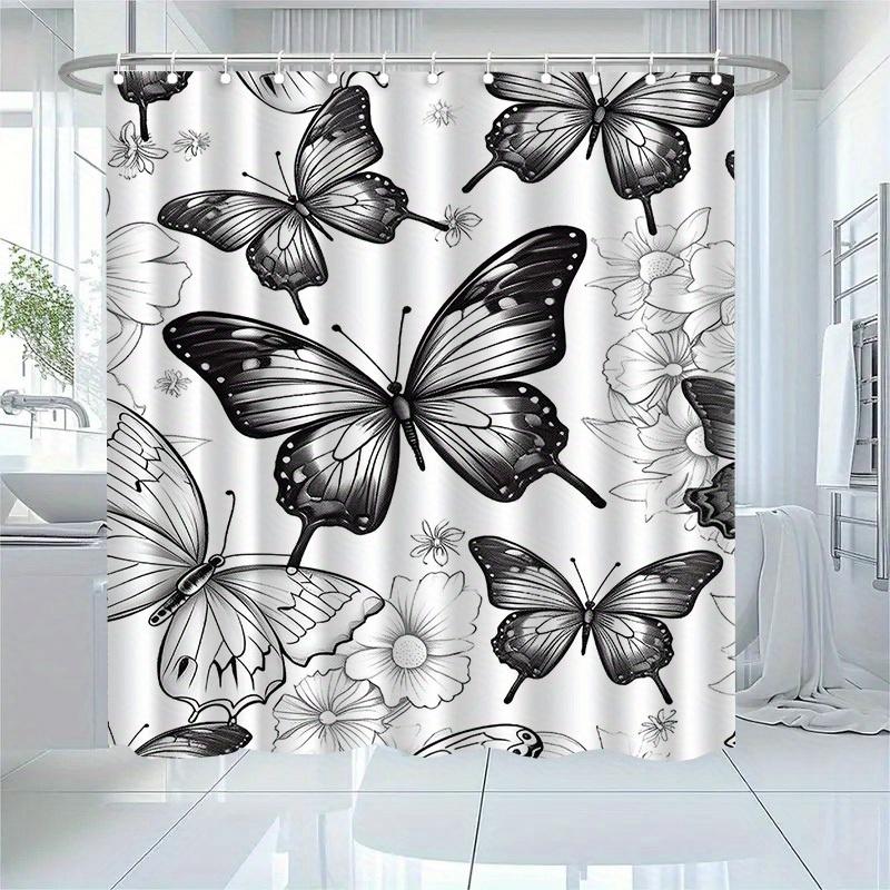 

Modern Minimalist Black And White Butterfly Print Shower Curtain, Polyester Fabric, With Hooks, Suitable For Bathroom Use. W60H190(CM)-1 Pcs