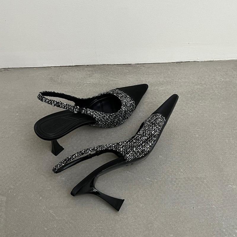 

Baotou sandals women s summer skirt small fragrant rear strap pointed head shallow mouth stiletto high heels women s middle heel 40 сірий колір