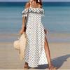 Summer One-word Shoulder French Gentle Wind Polka Dot Dress, Suspender Waist Off-the-shoulder Beach Dress Long Dress