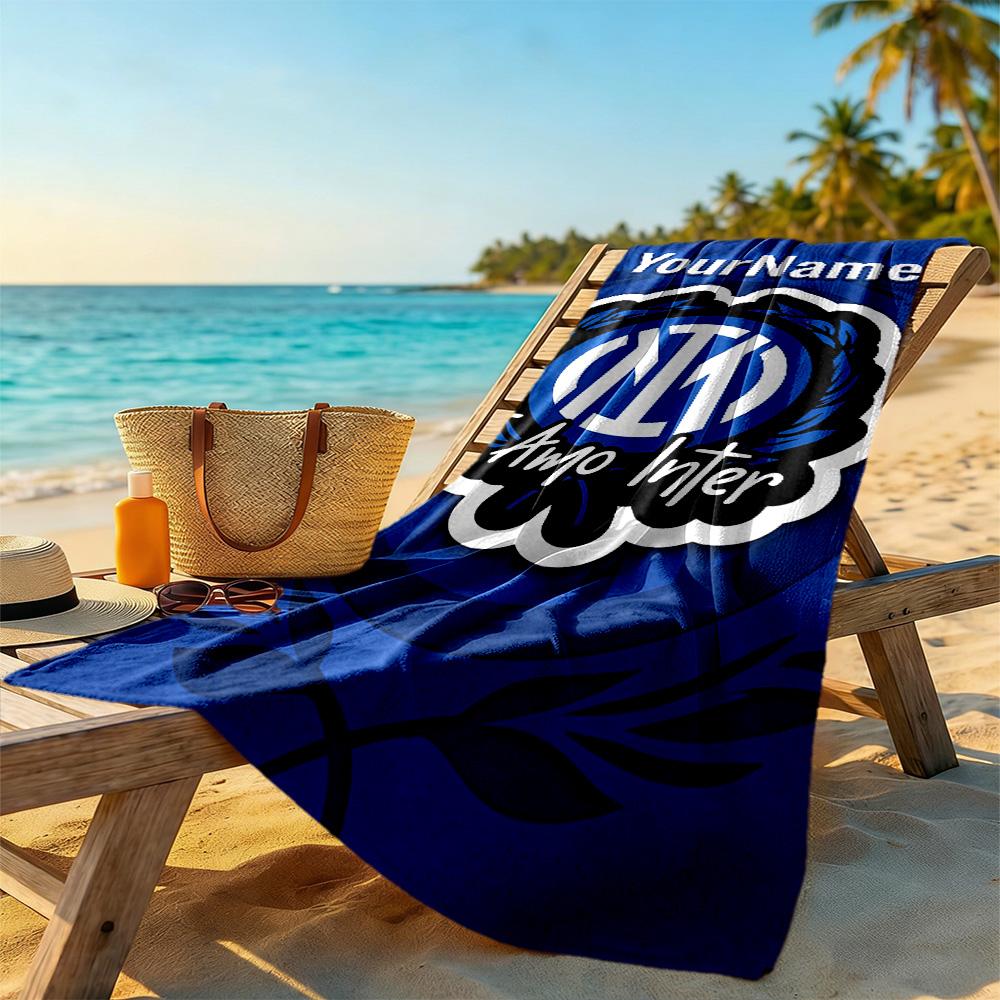 Inter Milan Personalized Text Beach Towel Super Soft Microfiber Quickdry Fabric