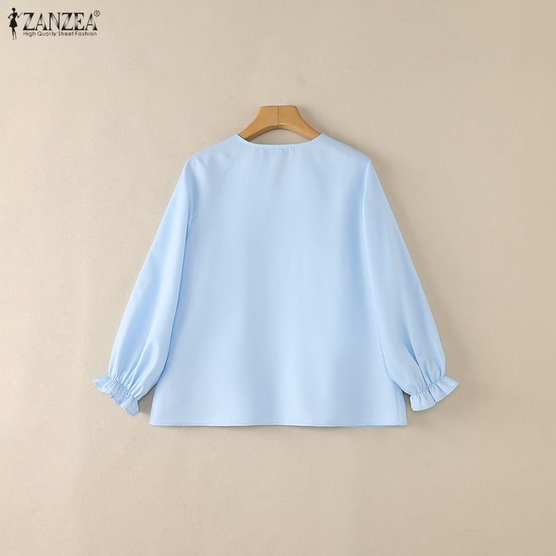 ZANZEA Women Casual Round Neck Loose Long Sleeve Print Blouse