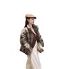 Woolen plaid stand-up collar down jacket, women's loose and thickened Northeast can wear lazy retro style white duck down jacket