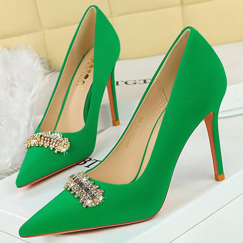 Rhinestone buckle Women Pumps high heels Stilettos 10 cm Luxury banquet shoes Sexy party shoes Ladies' wedding shoes