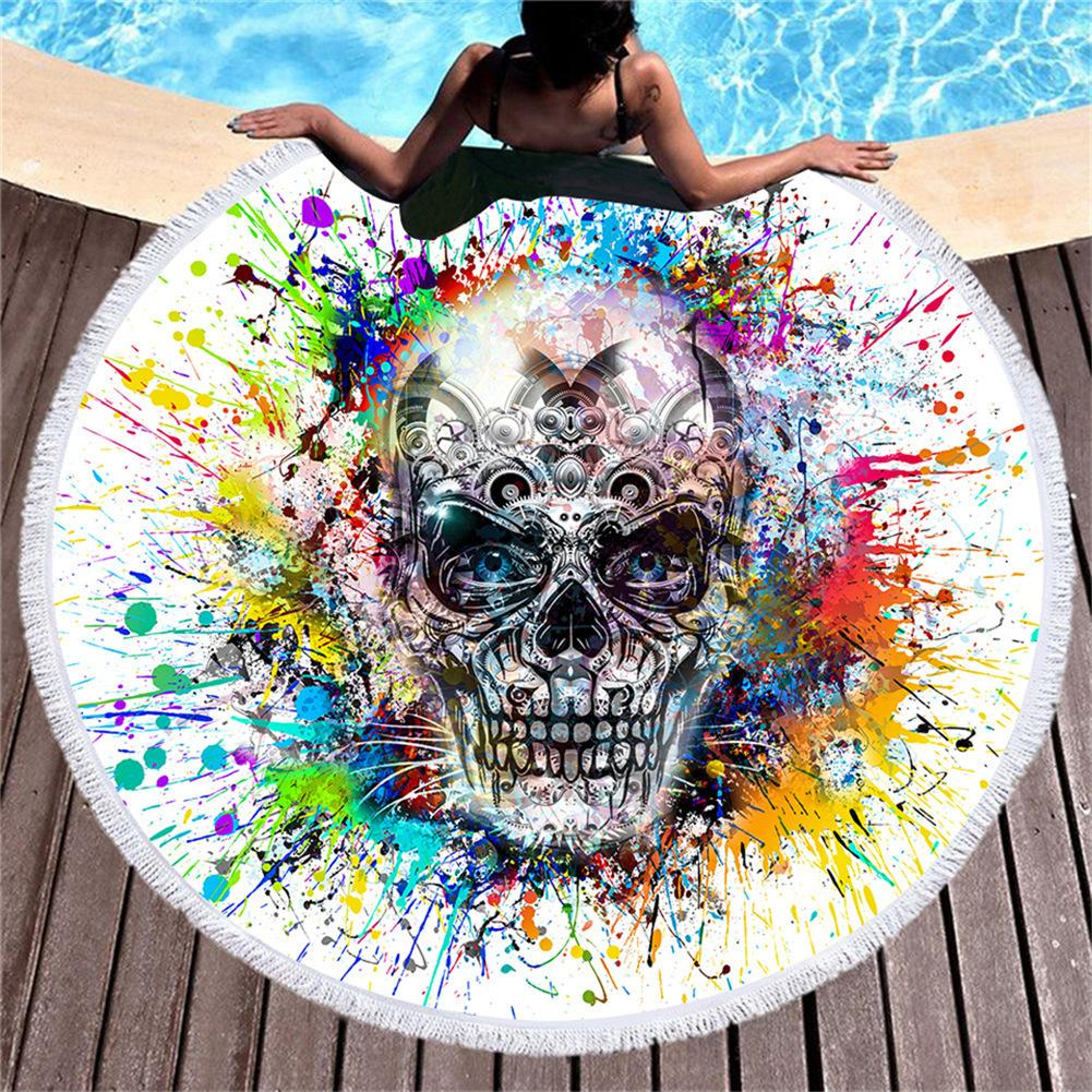 Beach Thick Round 3d Sugar Skull Printed Beach Towel Fabric Quick Dry Towel Compression Towel Tapestry Yoga Mat