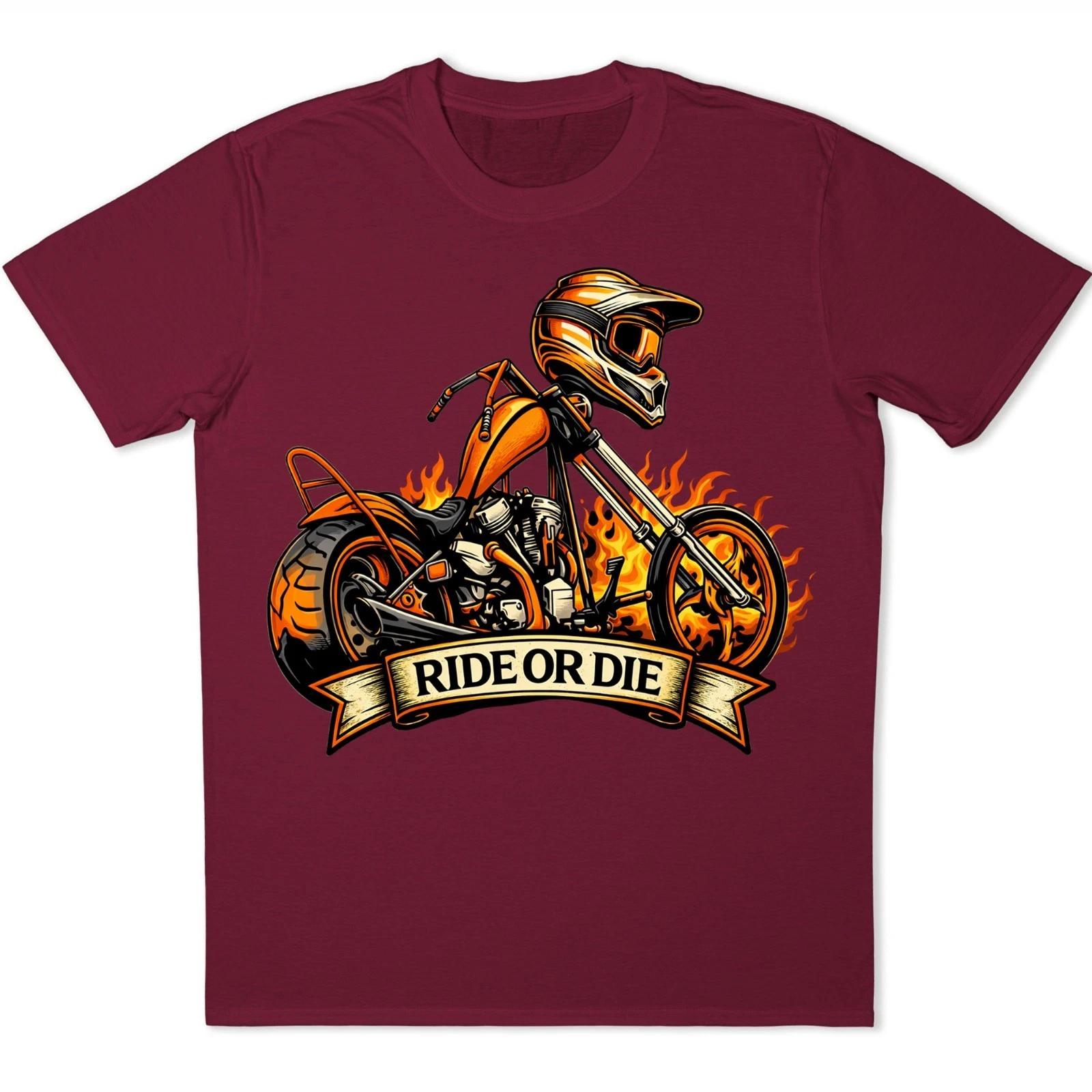 Ride Or Die T-Shirt Skeleton Biker Flaming Chopper Motorcycle Gothic Graphic Tee L