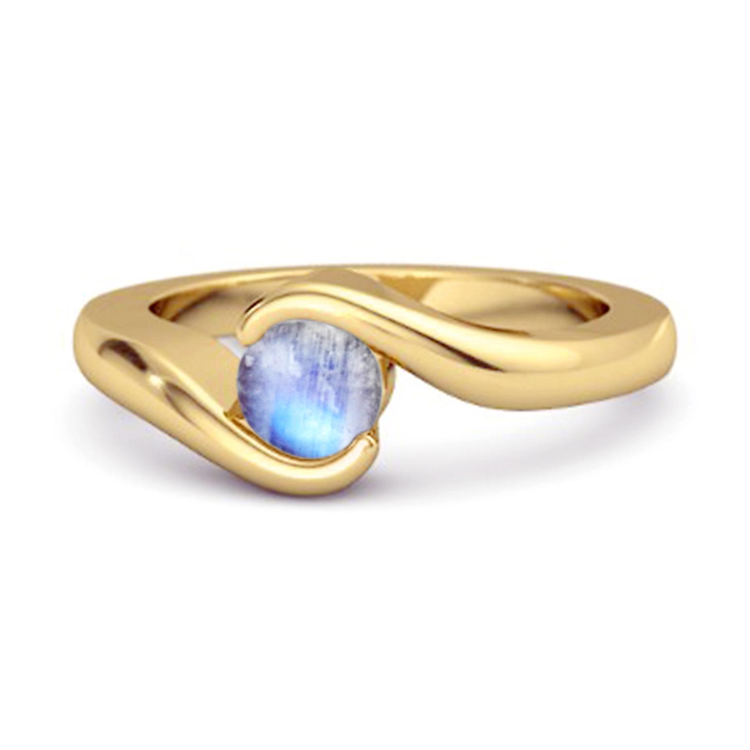 Moonstone Modern Bypass Band Ring - 925 Sterling Silver Gold Vermeil 10