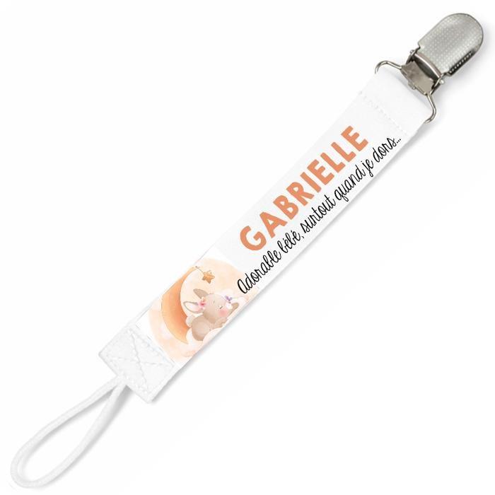 Planetee Attache tétine pour prénom GABRIELLE adorable bébé surtout quand je dors Lapin | Attache sucette cadeau naissance
