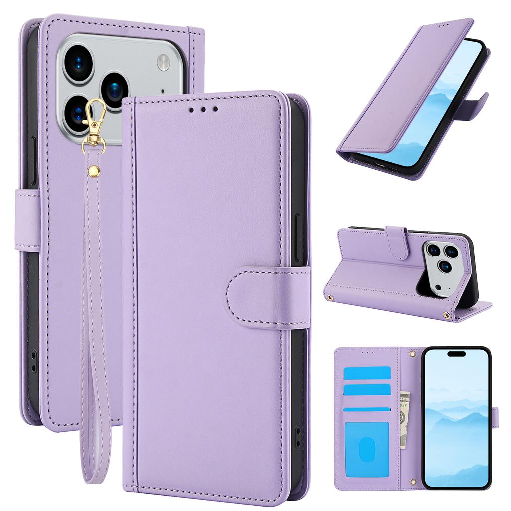 For iPhone 17 Pro Max Case PU Leather Stand View Phone Wallet Cover with Hand Strap