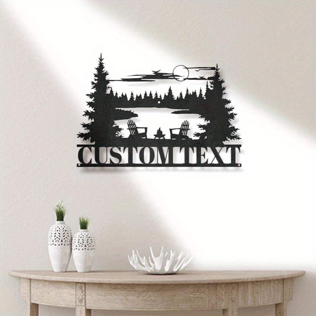 Arte de Parede Personalizada em Ferro Metálico 3D Decoração de Acampamento Personalizada Design de Cadeira de Camping Rústica para Interior Exterior