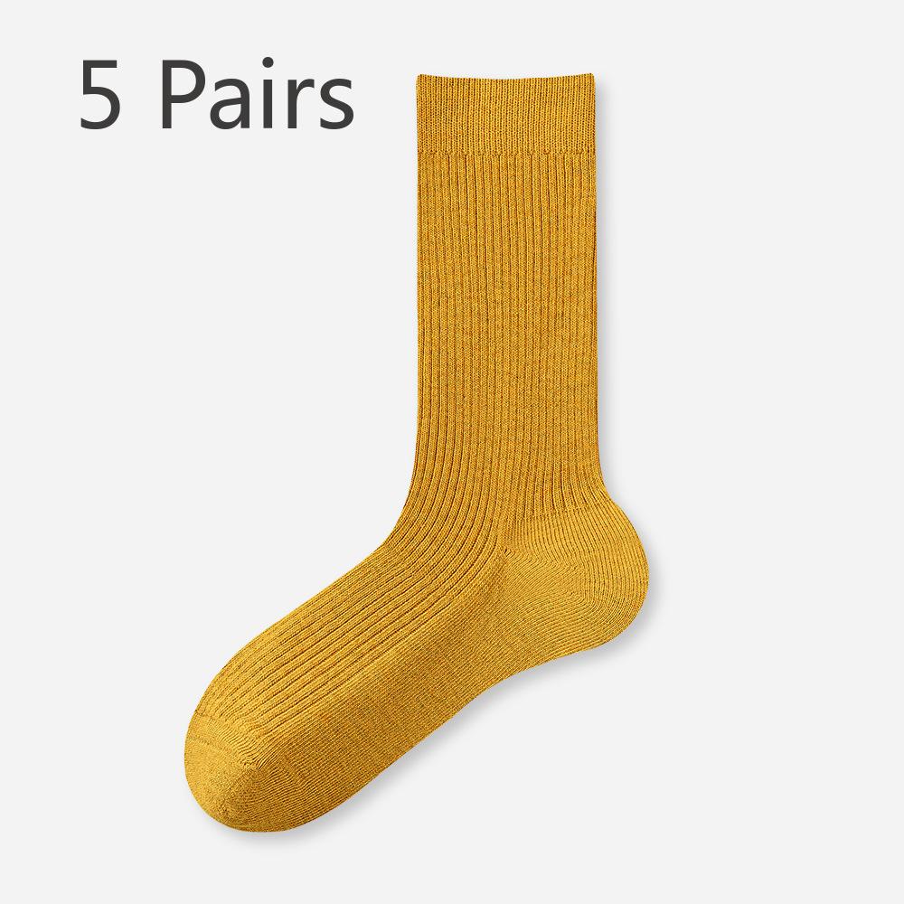 5 Pairs Women's Autumn and Winter Mid-calf Double Needle Vertical Stripes Sweat Absorption Breathable Stacked Long Socks