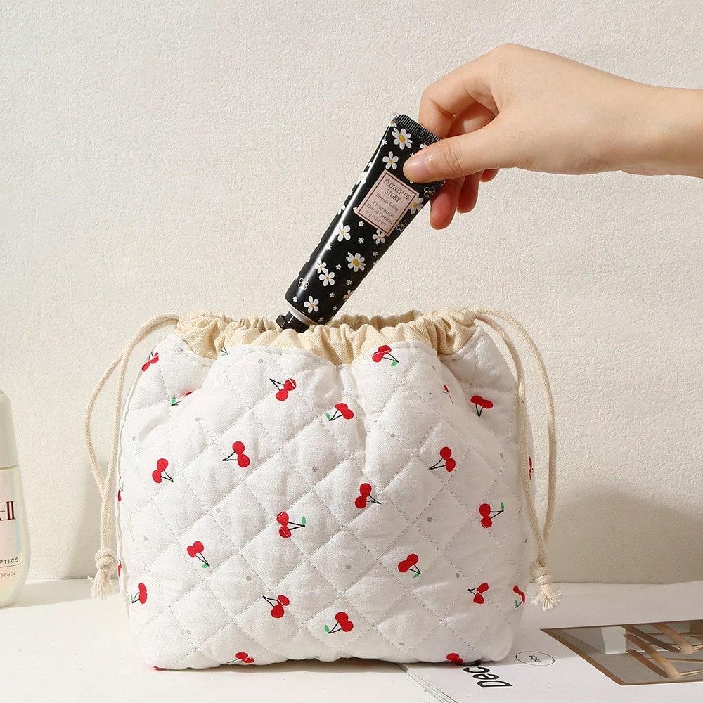 Drawstring Cosmetic Bag With Embossed Print, Large Capacity Drawstring Cosmetic Bag
