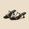 Fashion T-strap Rhinestone Sandalias High Heels Slippers Women Strange Heeled Crystal Party Shoes Narrow Band Outdoor Slides for Woman