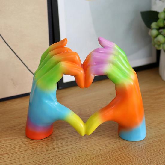 Yousheng Rainbow Love Gesture Figurine Love Heart Hand Shape Statue Sculpture Home Office Bedroom Desktop Decoration Ornament