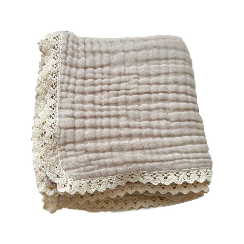 Safe & Comfortable Newborn Blanket Cotton Gauze Blanket with Delicate Lace Trim Newborn Swaddles Blanket for Infants