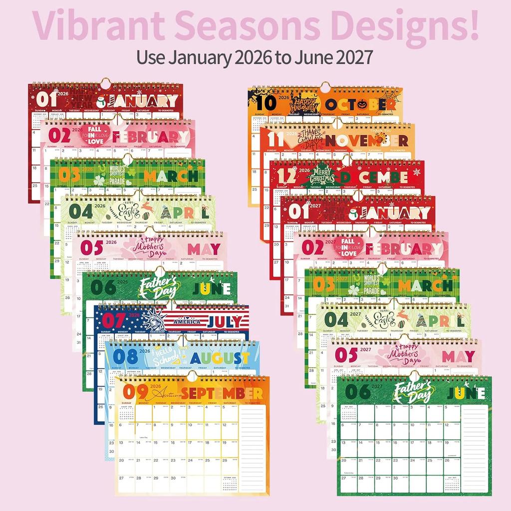 2026-2027 Wall Calendar, Calendar 2026-2027, 18 Monthly Wall Calendar from January 2026 to June 2027, 11 x 8.5 Inches Thick Paper, Large Ruled Blocks