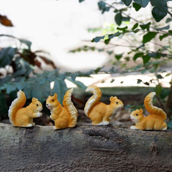 Mini Squirrel Figurine Tiny Resin Squirrel Fairy Garden Accessories Cute Miniature Animal Statue for Moss Landscape DIY Terrarium Home Decor