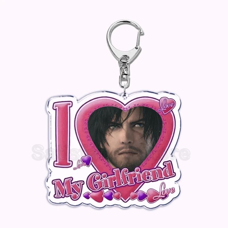 Pfp Sephiroth Acrylic KeyChain Pendant Key Ring I Love My Boyfriend Girlfriend Pink Heart Keyring for Bag Pendant Jewelry Gifts