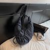 Korean Lazy Cow Horn Bag Large Capacity Canvas Bag Pleated Plaid Commuting Shoulder Crossbody Bag for Women