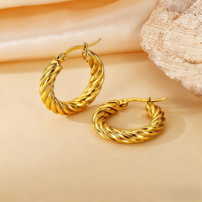 Classic Fashion Round Stainless Steel Twist Hoop Earrings For Women 4.5mm Thick Ear Buckle Gold Silver Color Earrings Jewelry