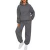 2 pezzi/set da donna, top sportivo, pantaloni, set con cappuccio, manica lunga, colore puro, felpa con cappuccio