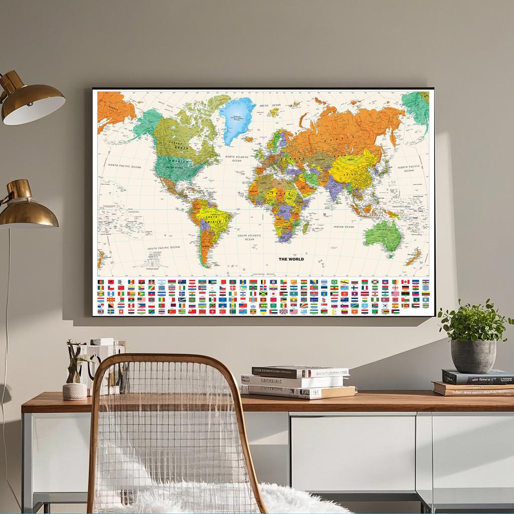 World Map-Countries with Cities,Unframed World Map,Wall Decor for Living Room,Bedroom,Home,Office,Modern Art,Travel Tool