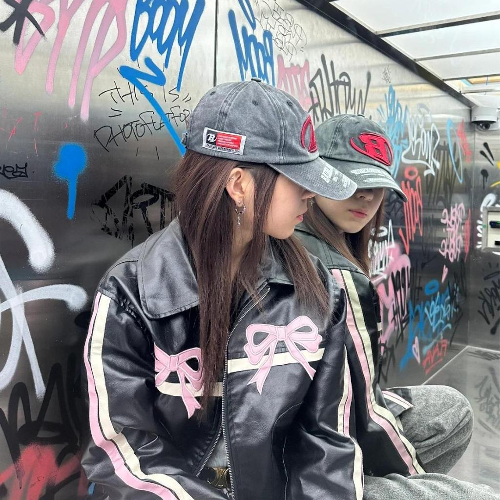 Korean Street Fashion Unisex Embroidered Logo Baseball Cap - Retro Washed Look