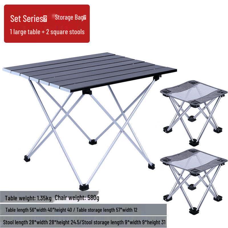 OEING Ultralight Aluminum Portable Folding Camping Table and Stools Set