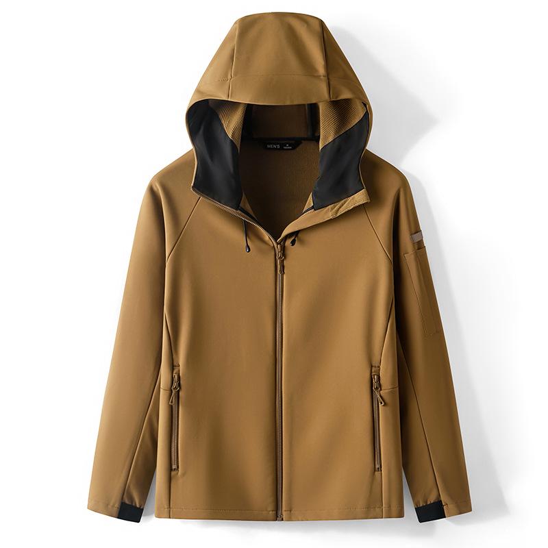 Плюшевая куртка с капюшоном, ветронепроницаемая, водоотталкивающая: Осень/Зима Мягкая оболочка, Повседневная верхняя одежда большого размера 2XL