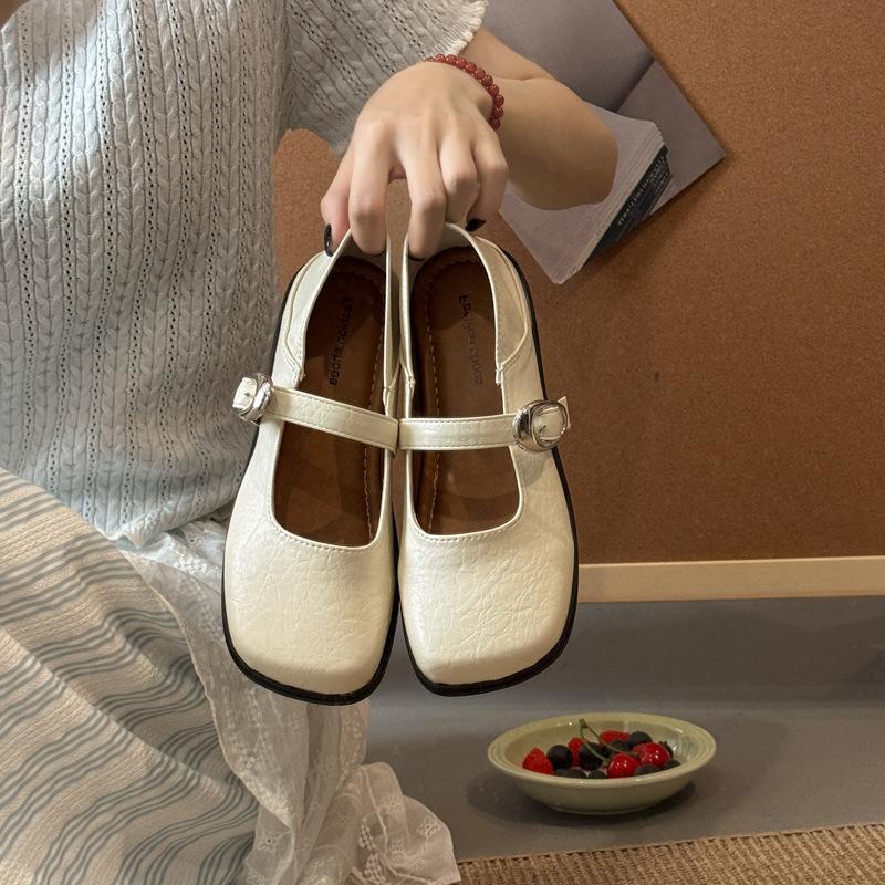 Soft-soled Shallow-mouth Single Shoes Women's Summer New Fashion Retro with Skirt Mary Jane Flat-soled Small Leather Shoes