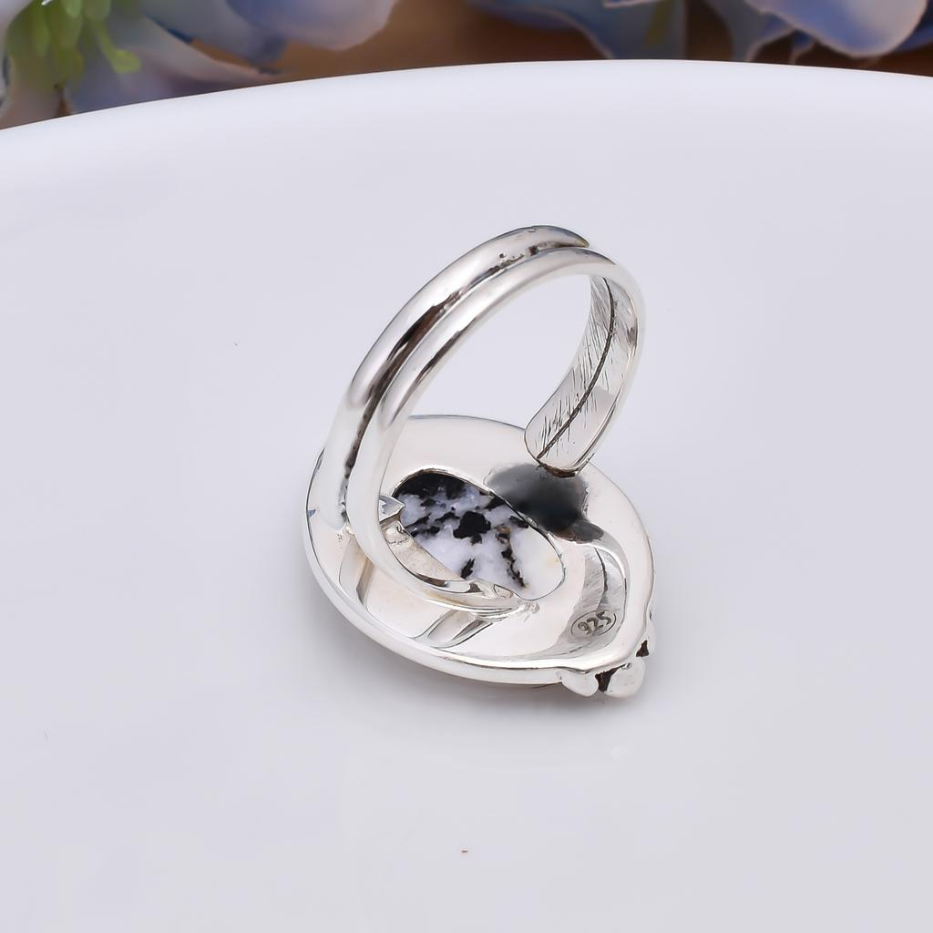 White Buffalo Turquoise - Nevada 925 Sterling Silver Ring V5968, Black & White Ring, Oval Ring, Valentin's Day Gift, Gift For Her, Birthday Gift, Hand