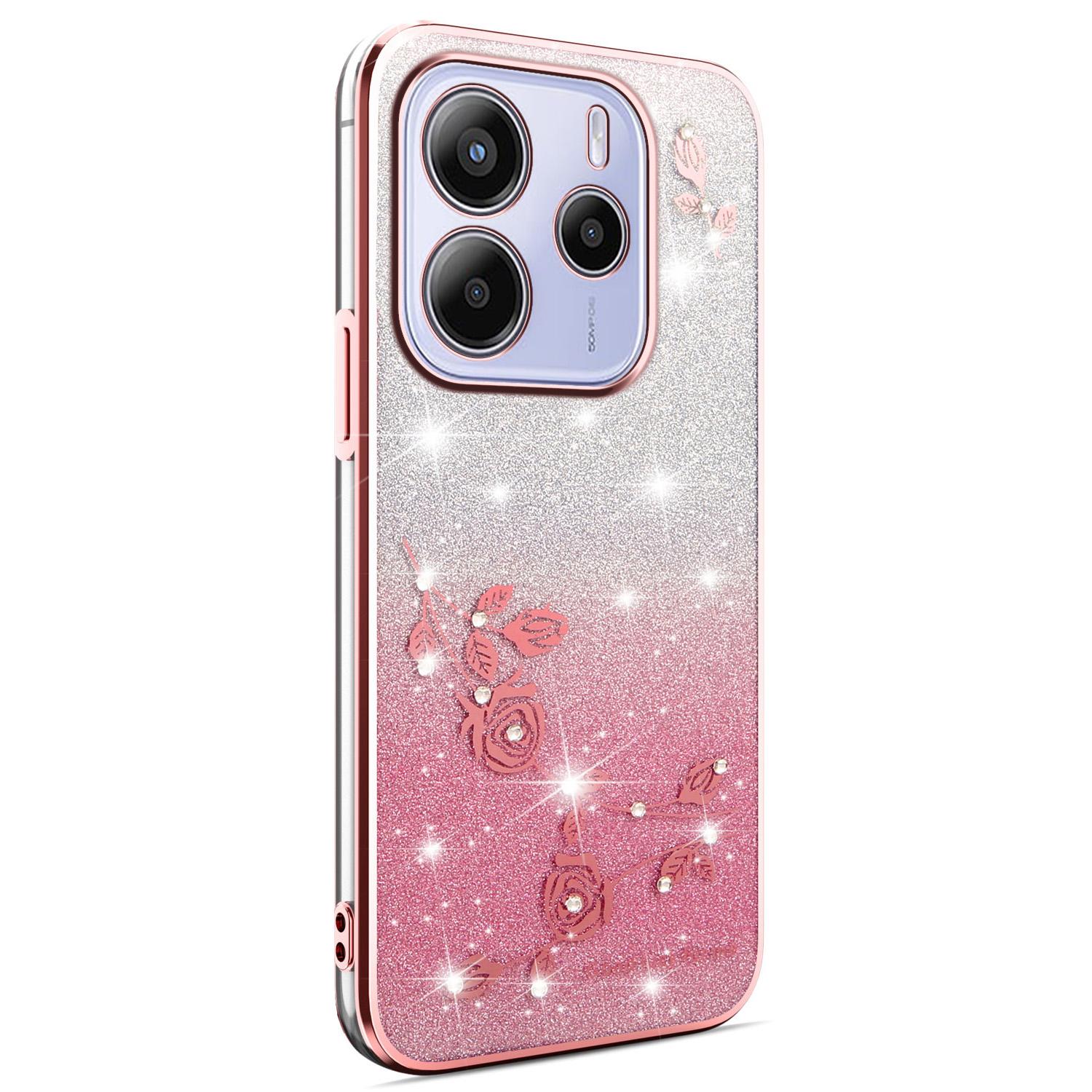 

KADEM For Xiaomi Redmi Note 14 4G (164.84mm) Case Flower TPU Flexible Gradient Phone Cover Rose Gold