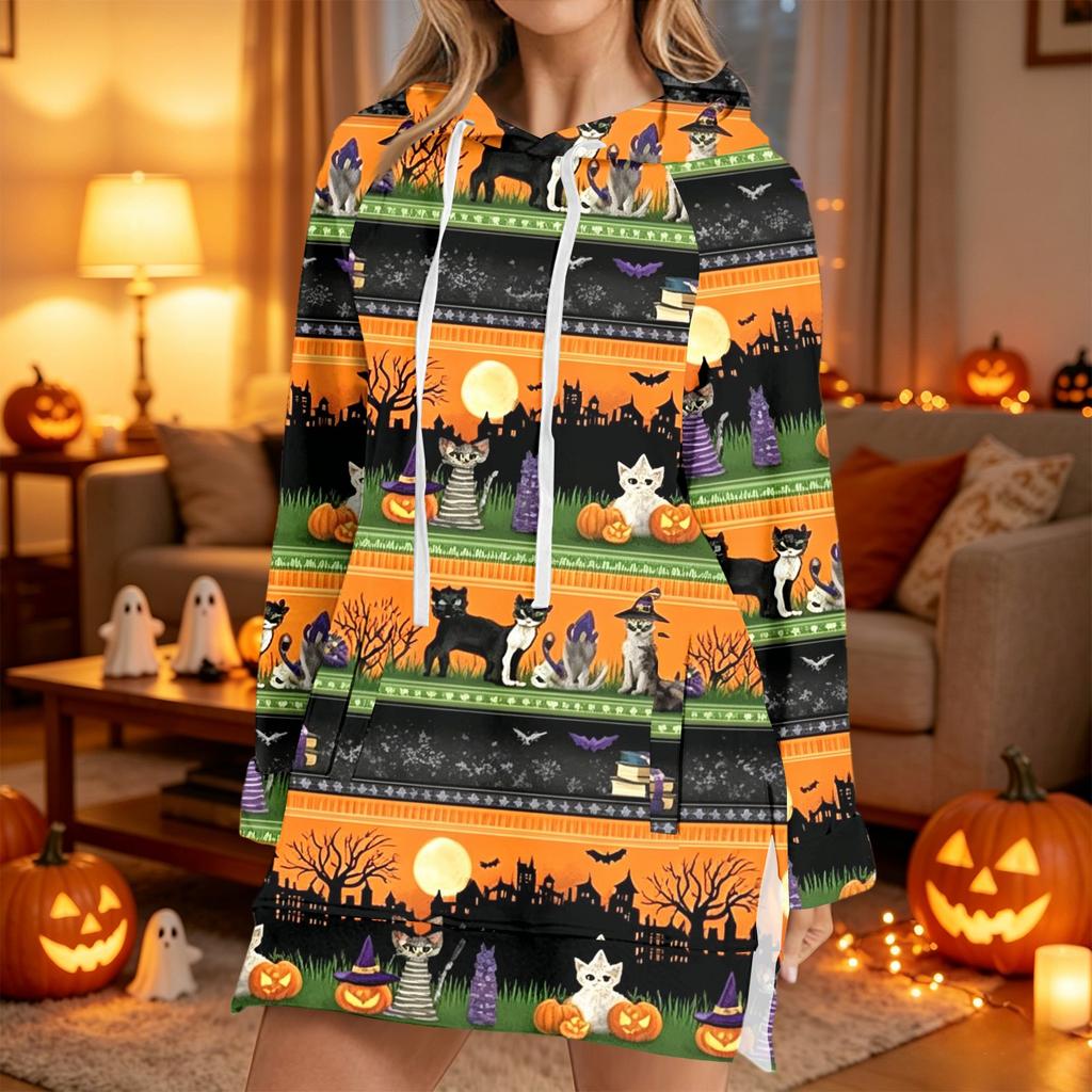 Women's Casual Long Sleeve Halloween Print Hoodie Pullover Top