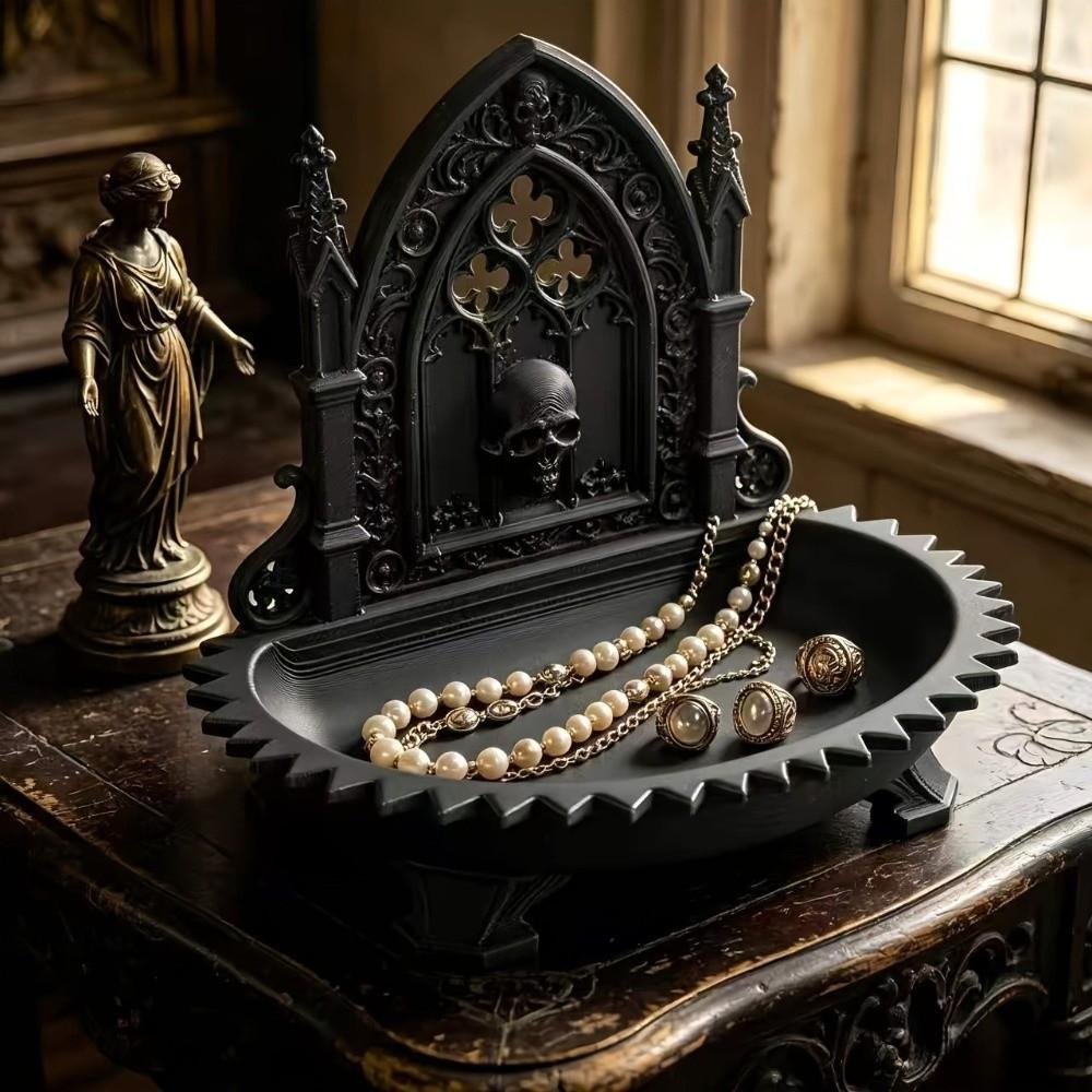 3D Carved Gothic Storage Organizer Tray Skull Design Jewelry Display Tray Halloween