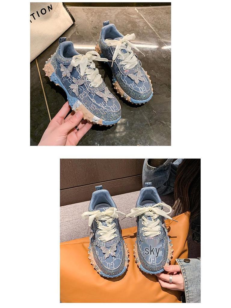 G New Dad Sneakers - Versatile, Comfortable, Women's Casual Full Diamond Durian Bottom Shoes