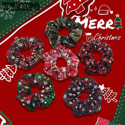Festive Christmas Scrunchies Soft Plaid Fabric Hair Ties for The Holiday Wedding Birthday Christmas Patterns Printed Elsatic Pony Tail Holder