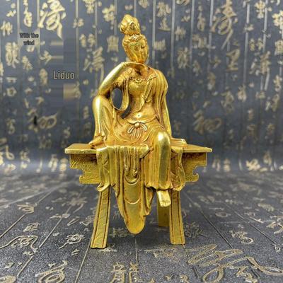 Antique Gilded Buddha Guanyin Bodhisattva Stool Display for Home Collection