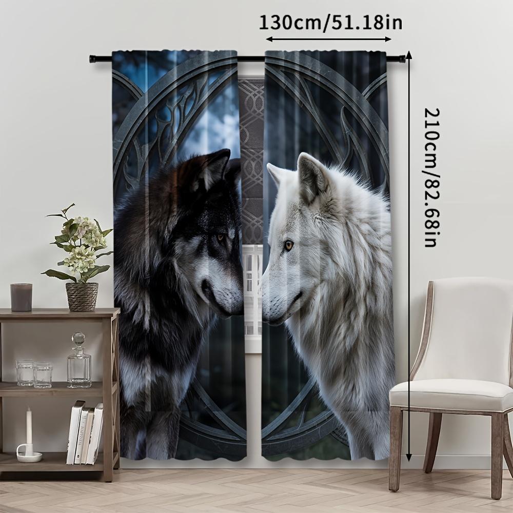Black White Wolf Design Curtains Made Polyester Ideal Enhancing Bedrooms Workspaces Kitchens Living Ar Set Of 2 Bedroom Decor