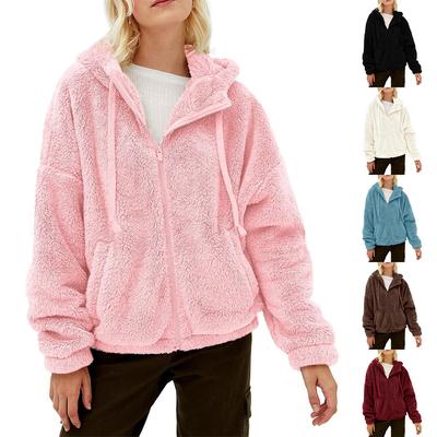 Herbst und Winter Damenmode Einfarbig Langarm Reißverschluss Lässig Lose Pullover Pullover Kapuzenjacke