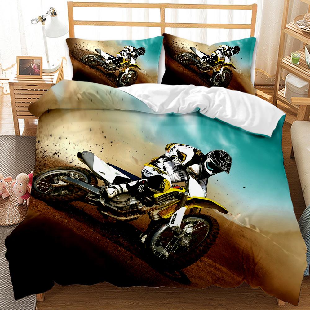 Motocross Rider Bedding Set Extreme Sports Duvet Cover For Kids Children Teens Motorcycle Comforter Cover Dirt Bike Duvet Cover